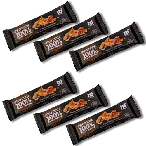 ID Bars – High-Protein, 100% pflanzlicher und glutenfreier Riegel mit Erdnussbutter-Karamell-Geschmack, Display-Box mit 6 x 60g