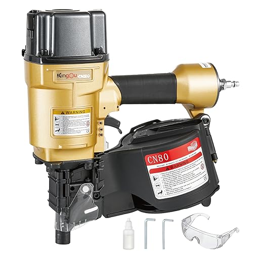 Kingou CN80 Coil Nailer Gun for Wooden Pallet Accepts 1.97-Inch to 3.15-Inch Nails with 1/4 NPT Air Connector 225-300pcs Load Capacity Coil Nailer Coil Nail Gun for Wooden Box Packing