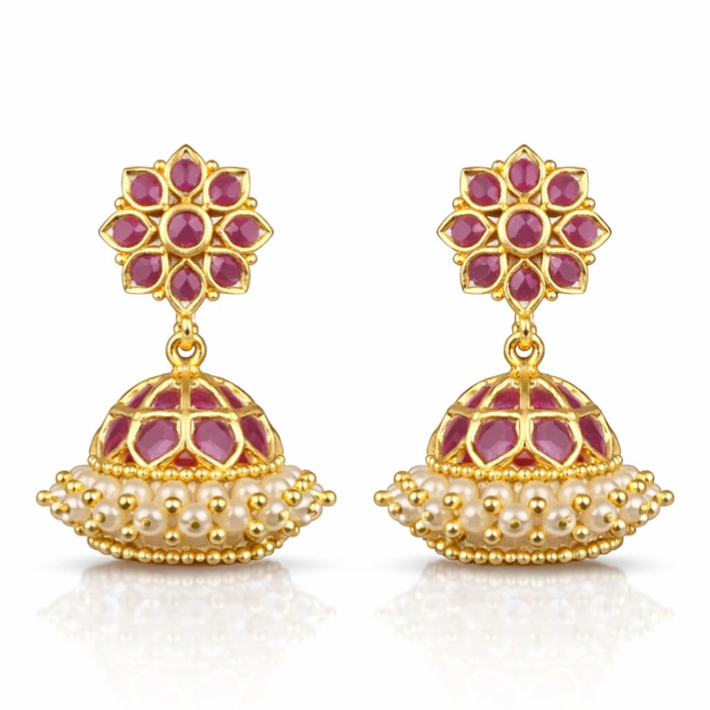 Jhumka Earrings for Women & Girls - Elite Quality | Suitable for all Occassions (Red)