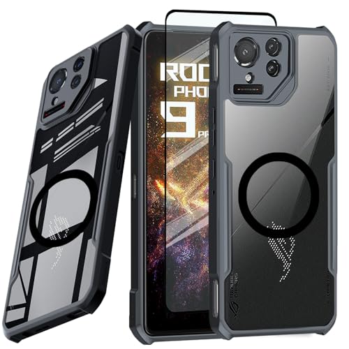 Guizzcg Funda para ASUS ROG Phone 9 Pro, funda ultrafina, parachoques de TPU suave + parte trasera acrílica de grado militar, protección contra caídas [1 película templada], color negro magnético