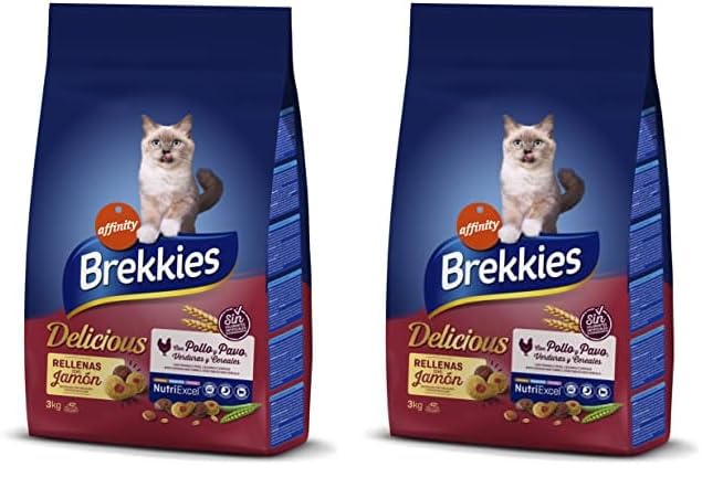Brekkies Pienso para Gatos Delicious con una Selección de Aves y Verduras - 3000 gr (Paquete de 2)