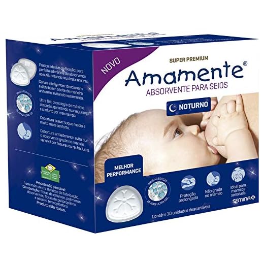 Absorvente Para Seios Noturno Amamente com 10 Unidades, Amamente, Branco, Pacote de 10