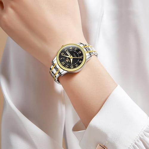 Miniatura 4 de OLEVS Reloj para mujer, relojes automáticos para mujer con pulsera de acero inoxidable de dos tonos, elegantes relojes de mujer de oro rosa, relojes
