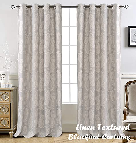 Driftaway Cathy Curtain Linen Textured Lined Farmhouse And Modern Rustic Room Darkening Linen Curtains Blackout Grommet Curtains For Living Room Bedroom Paisley Block 2 Panels 52 Inch By 84 Inch Gray #TOP2