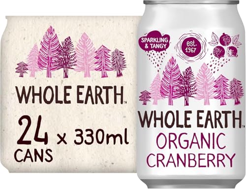 Whole Earth - Pack de 24 Bebidas Refrescantes Ecológicas de Arándanos de 330 ml - Sin Azúcar Añadido y Sin Gluten - Apta para Veganos - Elaborada con Ingredientes Naturales