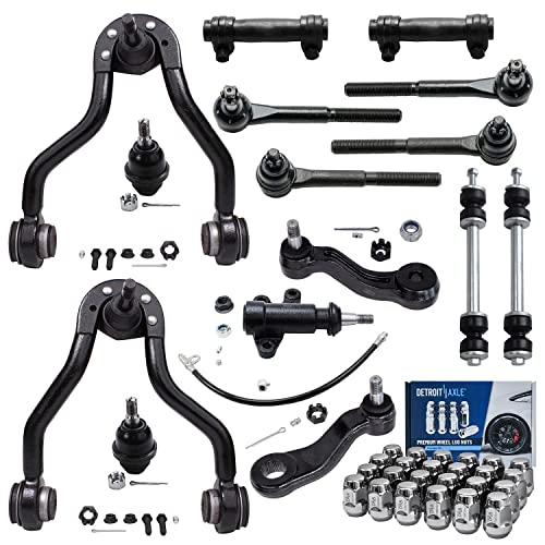 Image of Detroit Axle - 4WD Front Upper Control Arms Ball Joints Sway Bars Tie Rods + 24pc Lug Nuts Replacement for K1500 Tahoe Yukon Escalade - 39pc Set