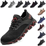  Zapatos De Seguridad para Hombre con Puntera De Acero Mujer Calzado De Trabajo Zapatos De Deportivos Transpirables Construcción Botas Trekking Negro Azul Gris Verde Rosa 36-48 EU Rojo 39