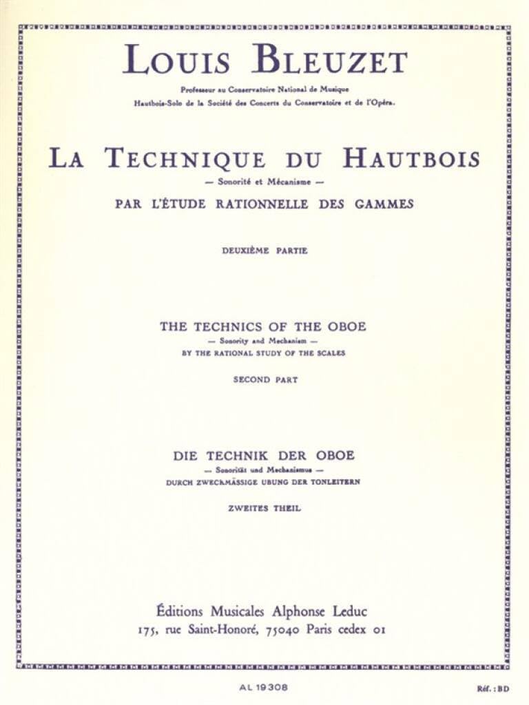 Louis bleuzet: the technique of the oboe (volume 2)