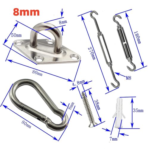 Generic 5mm 6mm 8mm Set Four Corner Sunshade sail Stainless Steel 316 Sunshade Canopy Accessories (8mm)