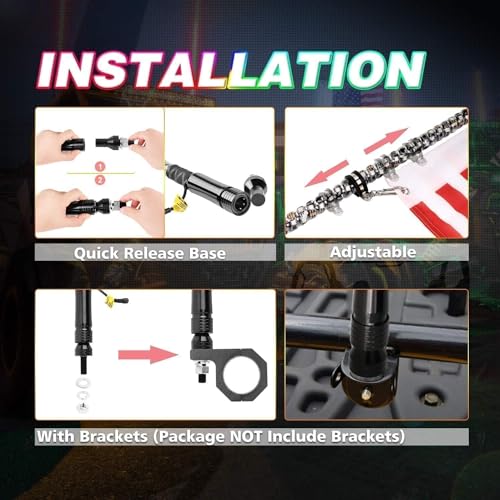 Image of LED Whip Lights, AKD Part 2PCS 4FT Lighted Whips RF Remote Control RGB LED Whip Antenna Chase Lights Warning Light for UTV ATV SXS Side By Side RZR Can-Am Kawasaki Honda Trucks Boat