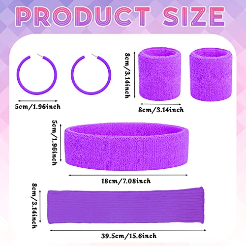 Beamely 80s Headband and Wristband Leg Warmers Party Set for Women and Girls 1980s Neon Fancy Dress Costumes Accessories with Earrings Sport Kit for 80s Retro Them Party Supplies Gym Sport(Purple) - Image 2
