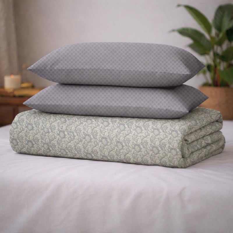 Image of Utopia Bedding Poly Cotton Floral Double Size Bedsheet Set with Bedsheet & 2 Pillow Covers, Ultra Soft Cotton(Grey) 228x245 CM