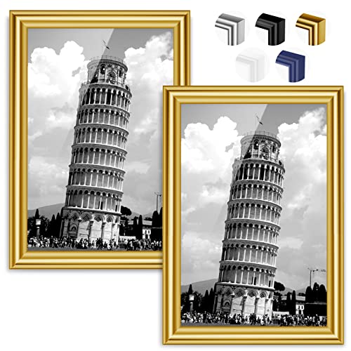 Nacial 2er Bilderrahmen Gold, Bilderrahmen 10x15cm aus Kunststoff mit Acrylglas, Bilderrahmen Set Gold Abnehmbar für Collagen, Portraits, Comics Cover