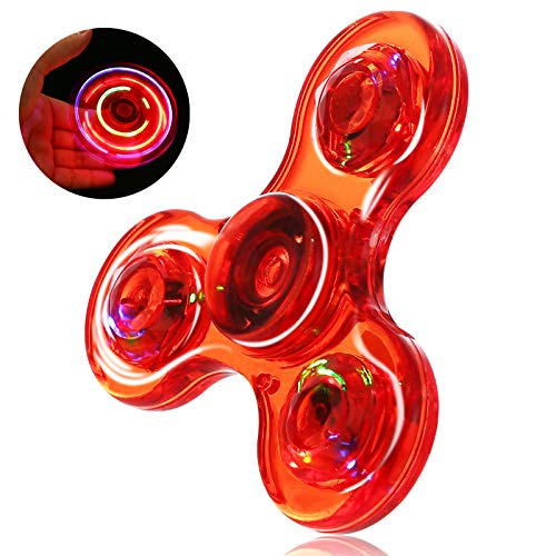 SCIONE Fidget Spinners,LED Light up Clear Fidget Toys, ADHD Anxiety Toys Stress Relief Reducer Spinner for Kids (Red)
