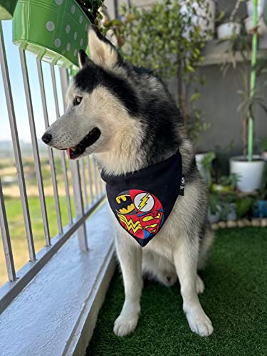 Image of That Dog In Tuxedo Tdit XDc Justice League Reversible Dog Bandana With Adjustable Dog Collar (Size Medium /Large, Black)