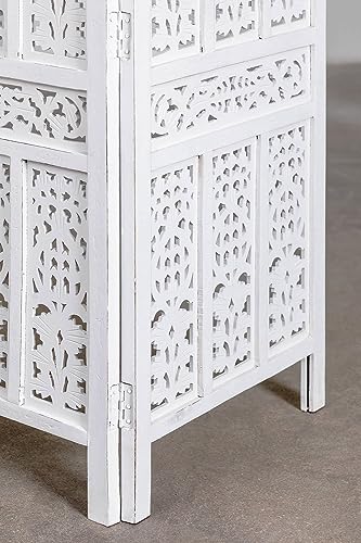 Image of Home & Goods International Wooden Room Divider Partition - Wood Screen Separator for Living Room, Bedroom, Office, Restaurant || Kangra Badrun Design, White (5 Panel)