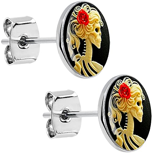 Body Candy Stainless Steel Red Rose Skeleton Stud Earrings #TOP7