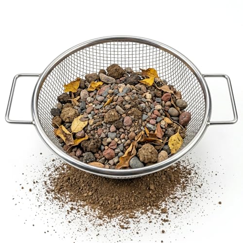 P!NKSHARK Tamis de jardin - Double poignées de 3,5 cm pour grandes mains - Diamètre : 30 cm - Pour seau de 18 l - Filet en acier galvanisé de 1 mm - Maille...
