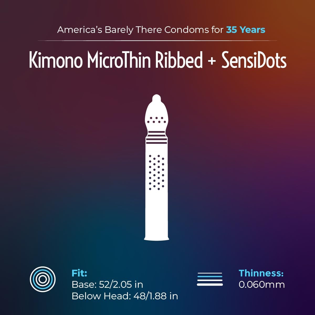 Kimono MicroThin Ribbed with Sensi-Dots Pack of 12 - Textured Lubricated Condoms, Snug Form-Fit, Natural Latex, Vegan-Friendly, No Latex Odor - Enhanced Sensitivity
