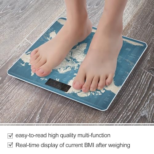 Báscula digital de baño con mapa azul y vidrio templado miniatura 5