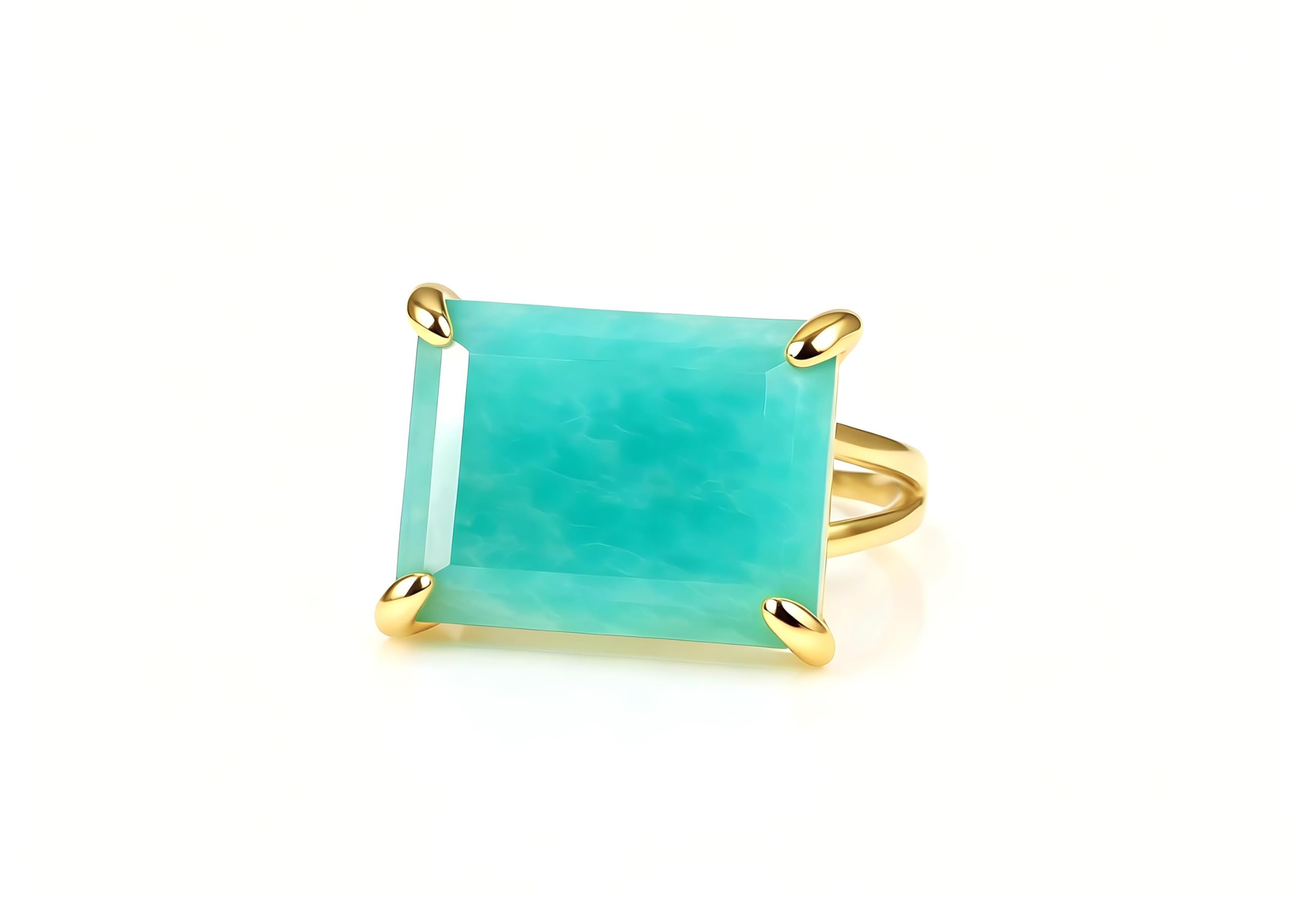 Anillo Rectangular de Amazonita - Elegantes Anillos de Oro de 14k para Mujer - Piedras Preciosas Personalizados Joyas de Moda - Regalo para Mamá Esposa Hermana - Joyas Hechas a Mano - Caja de Regalo