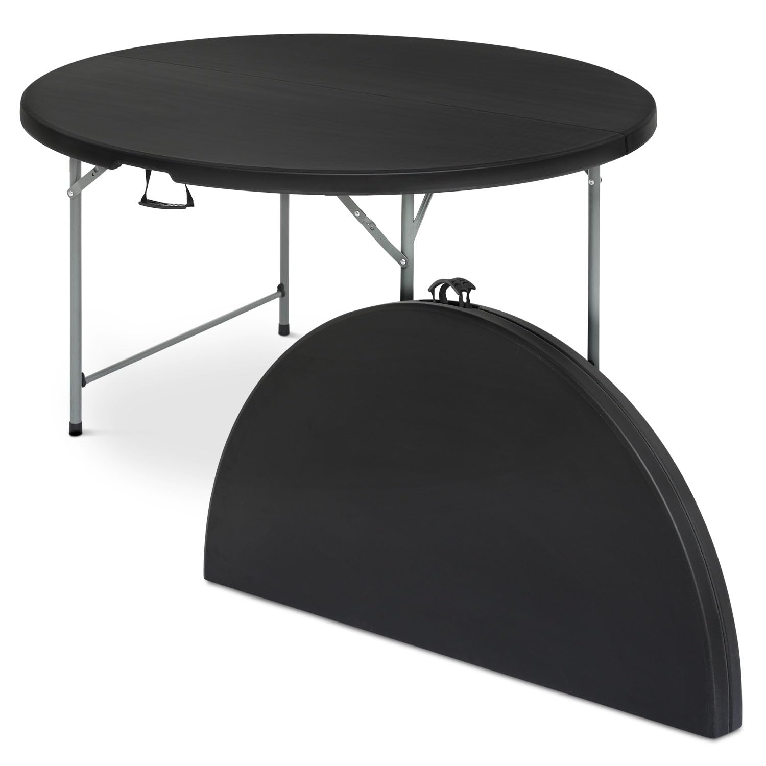 66 Inch Round Folding Table with Carry Handle, Portable Heavy Duty Plastic Utility Table with Steel Legs for Party, Wedding, Camping, Indoor, Outdoor Event, Black