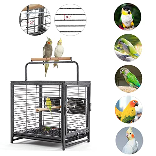 Yaheetech 25.5'' Wrought Iron Bird Travel Carrier Cage Parrot Cage with Handle Wooden Perch & Seed Guard for Small… - Image 4