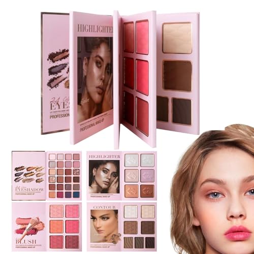 Paleta de maquillaje – 43 colores sombra de ojos con efecto brillante, paleta de rubor brillante para la cara – para fiestas, viajes, cumpleaños, trabajo diario, bodas, sesiones de fotos, eventos