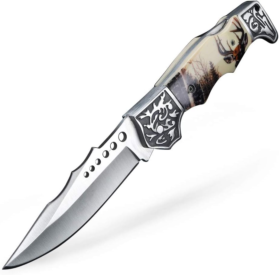 Pocket Knife Folding Knife Stainless Steel Blade Pocketclip for Hiking Fishing Outdoors