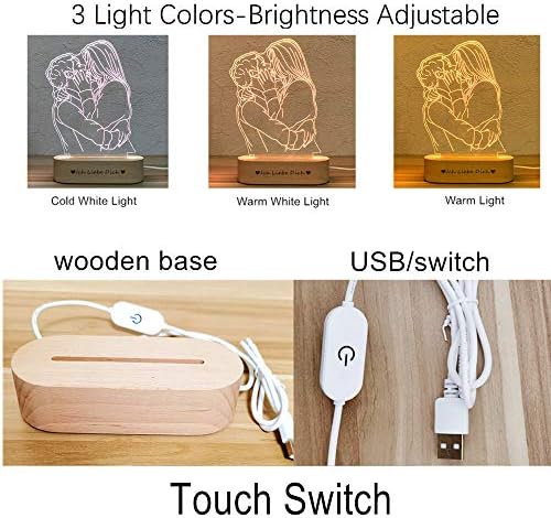 Personalized Custom Photo 3D Lamp Photo Engraving Custom Text 3D LED Lamp Night Light with Your Own Picture & Text for Kids Christmas Wedding Birthday Best Gifts (Photo of Two People)