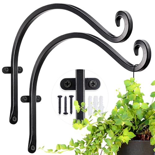 AJART Hanging Plant Hanger Outdoor: 12-Inch Bird Feeder Wall Hooks - Black Metal Plant Bracket Hook for Hanging Flower Baskets