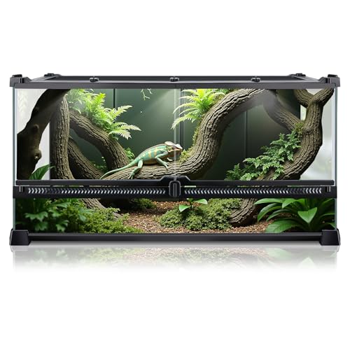 Image of 10 Gallon Reptile Enclosure Terrarium, 20 inch x 12 inch x 10 inch | Front Opening Glass Reptile Tank, Waterproof Rainforest Terrarium for Geckos, Frogs, Small Lizards, Corn Snakes