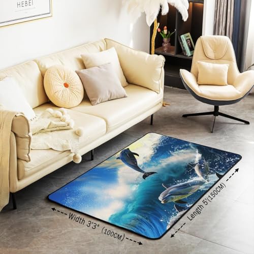 Tapis de salon 3d dauphin lavable avec support caoutchouc antidérapant - 4