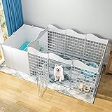 QJM Corralito para Perros - Corral para Perros con Puerta Valla De Patio Portátil Interior,Corral para Perros Plegable De Metal para Interiores Y Exteriores, Blanco