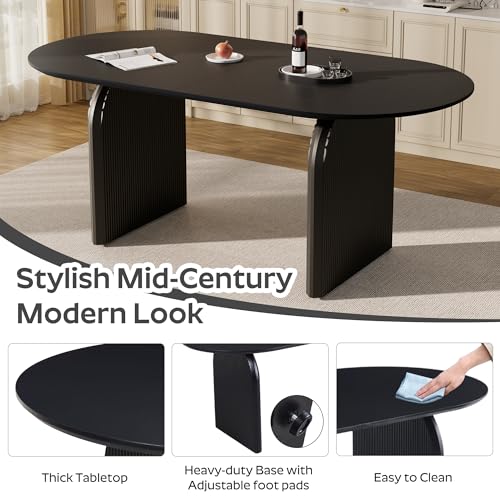 Image of 70-Inch Oval Dining Table Set with 6 Wood Dining Chairs, 7-Piece Dining Table Set with Chenille Chairs - Modern MDF Table (300lbs Capacity) & Comfortable Upholstered Seats for Home Dining