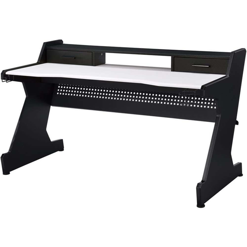 Acme Bigga Wooden Top 2-Drawer Gaming Table with Metal Frame in Black and White