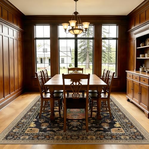 Image of 5x7 Area Rugs for Living Room - Machine Washable 100+ Washes Resistant Non-Slip 1-Second Instant Grip Vintage Boho Home Decor Compatibility Soft Thin Indoor Floor Carpet for Bedroom Dining Room
