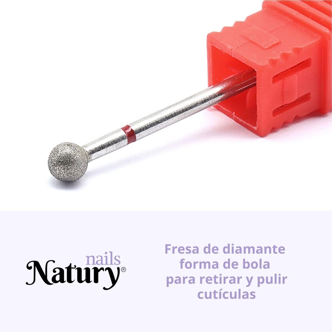Natury Nails Fresa de Diamante para Torno de uñas. Broca de bola redonda de 4.7 mm para Torno de uñas. Manicura Rusa, Pedicura, Cutículas (Grano Fino)