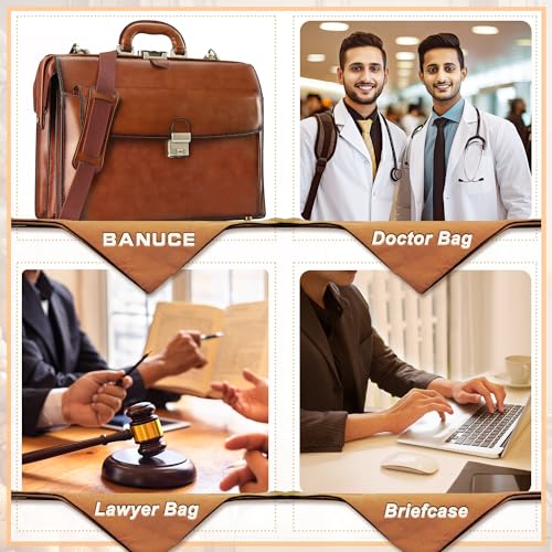 Banuce Leather Briefcase for Men 15.6 Inch Laptop Lawyer Bag + Leather Long Bifold Wallet for Men Dark Brown4
