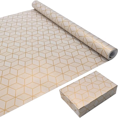 ADQUATOR 10m Roll of Champagne Gold plaid Wrapping Paper, 100% Recyclable ECO Gift For Birthday Present Party Decorations(43cm×10m)