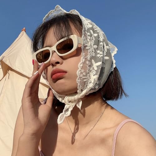 Retro Lace Scarf for Women Triangle Neck Headband Embroidered Elegent Fashion Wrap Hairwrap Floral Crochet Hair Accessories