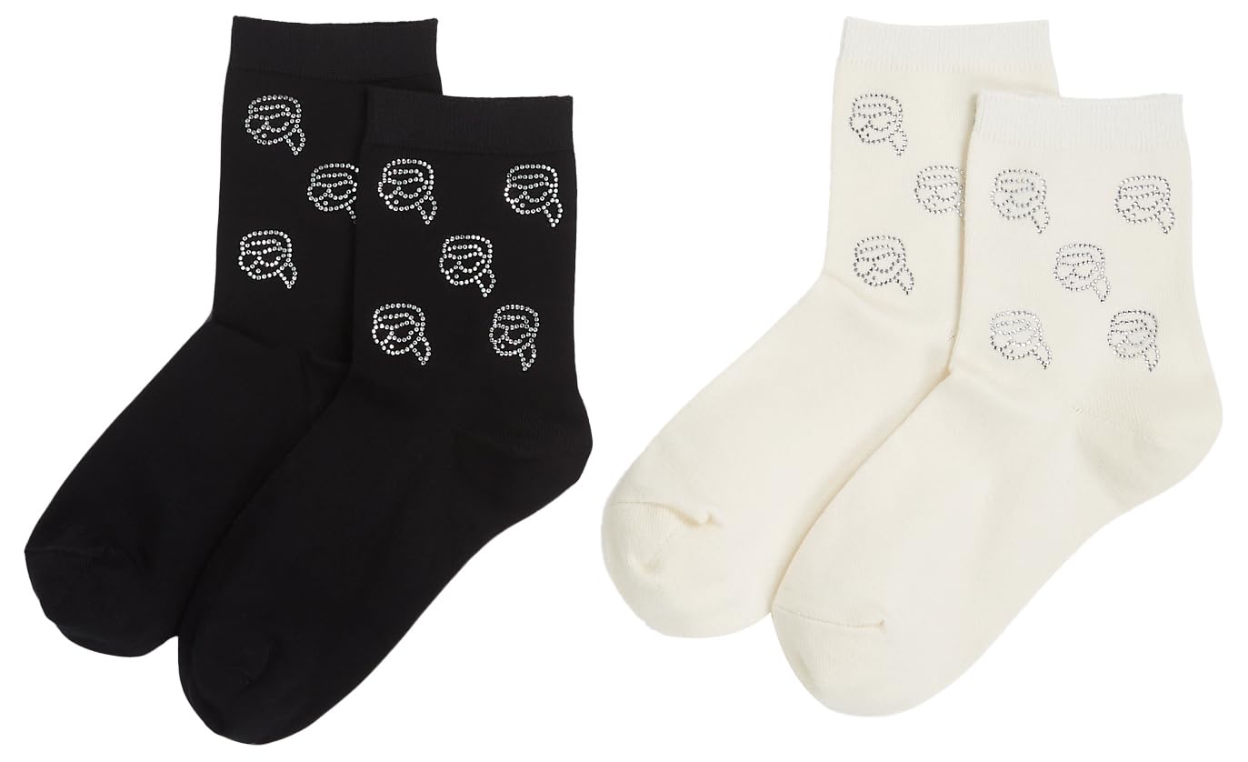 KARL LAGERFELD B.V Ikon Rhinestone Sock (2 sztuki) BLACK/CREAM, One Size, czarny/kremowy., Rozmiar uniwersalny