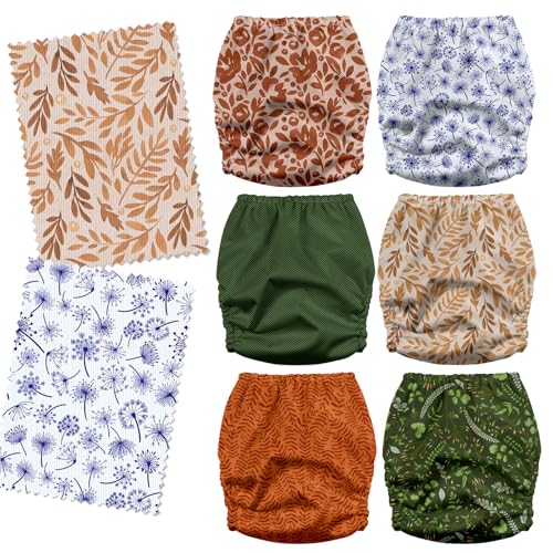 Image of Mama Koala 3.0 Pocket Cloth Diapers for Babies with AWJ Lining, 6 Pack with 6 4-Layer Natural Cloth Diaper Inserts - Reusable and Washable Pocket Diapers(Neutral Leave)