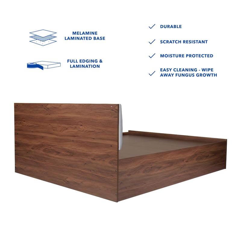 Image of Amazon Brand - Solimo Double Bed, Queen Size, Lush Design 1 Upholstery, Comfortable Seating Height, Non-Woven Base, Walnut Colour (Melamine Finish) (Dark Brown) - 1 Year Warranty