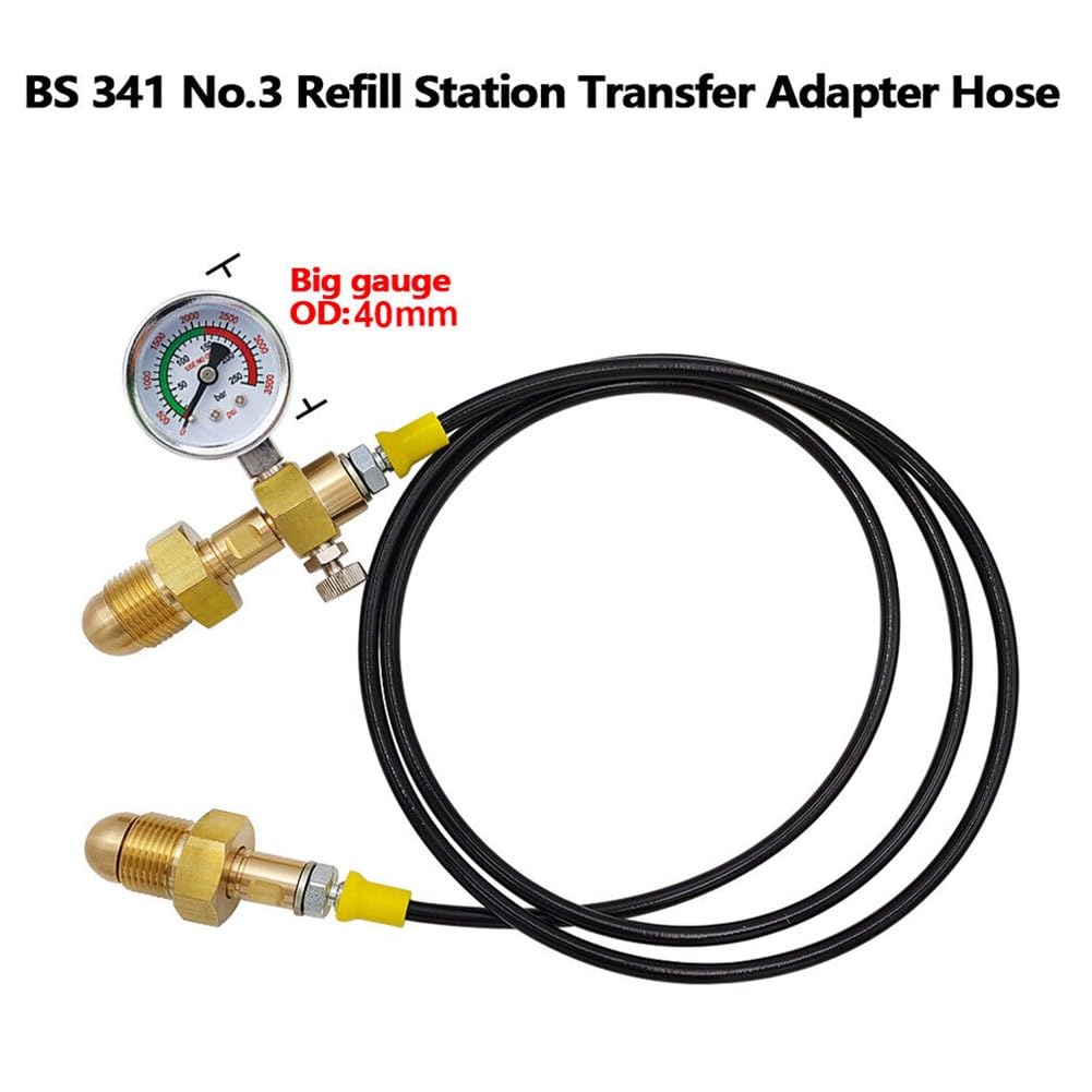 BS 341 - Manguera de recambio de cilindro de argón n.º 3 con conexión G de 5/8 pulgadas para adaptador de transferencia de estación de llenado del Reino Unido, 90 cm
