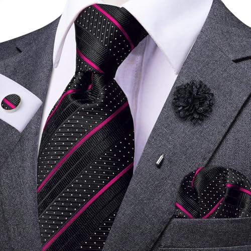 Image of Dubulle Mens Tie and Lapel Pin Paisley Striped Floral Necktie for Men Pocket Square Cufflinks 4PCS Set Wedding Party