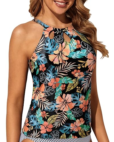 Image of Tempt Me High Neck Tankini Top Backless Bathing Suit for Women Key Hole Swimsuit Swim Top Only