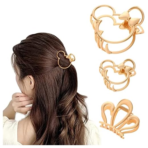 Purggy 3 Pack Large Metal Claw Clips for Mouse Ears Theme Party,Hair Clips for Mouse Ears Theme Party