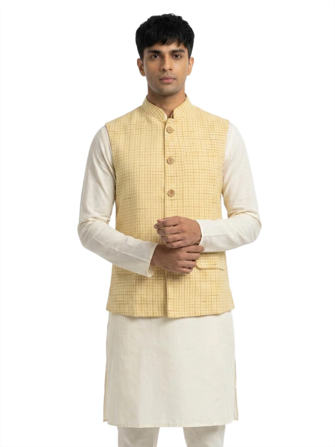 Men Regular Fit Structured Pattern Pure Cotton Mandarin Collar Sleeveless Festive Bundi-picture-47