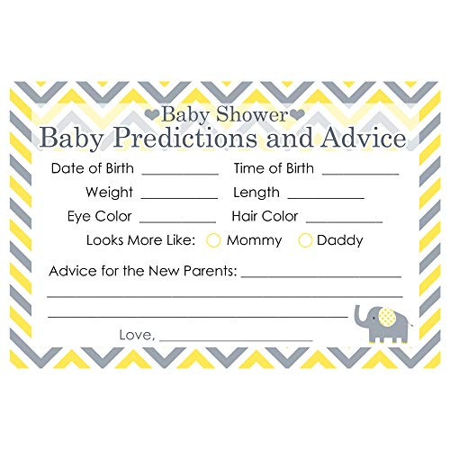 Yellow and Gray Elephant Baby Shower Advice and Predictions - 20 Cards